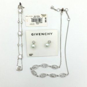 GIVENCHY silver-tone clear crystal earrings bracelet & choker necklace set